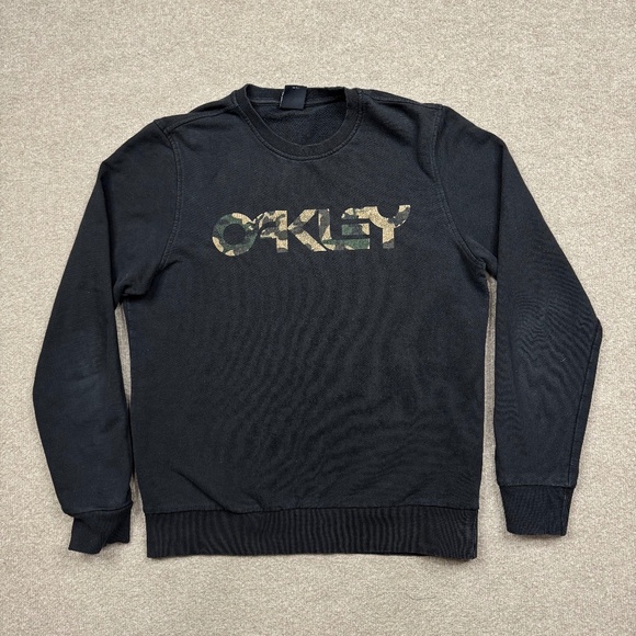 Oakley Sweatshirt Men's Size L Black Long Sleeve Pullover Camouflage Spell Out - Picture 1 of 7